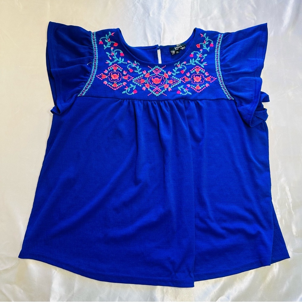 Perch By Blu Pepper Top SZ 1X Plus Embroidered Romantic Lightweight Floral Boho